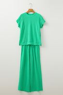 Wild Wind Solid Corded Knit Short Sleeve T Shirt and Wide Leg Pants Set