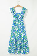 Pink Floral Print Square Neck Ruffled Strap Maxi Dress
