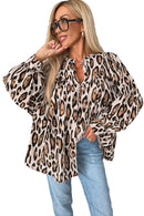 Light French Beige Oversized Leopard Print Balloon Sleeve Casual Shirt