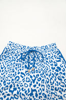 White Leopard Elastic Waist Lace up Contrast Trim Casual Shorts