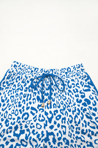 White Leopard Elastic Waist Lace up Contrast Trim Casual Shorts