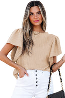 Sleet Solid Color Textured Flutter Sleeve Top