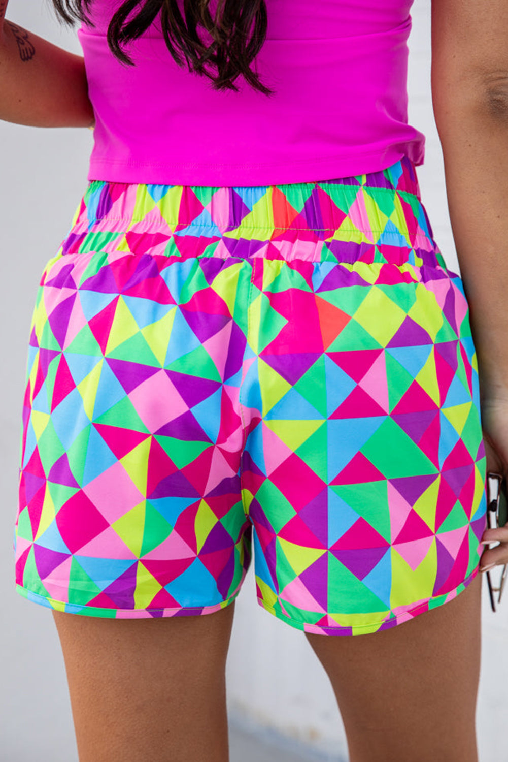 Pink Plaid Print High Waisted Athletic Shorts - The Sapphire Star