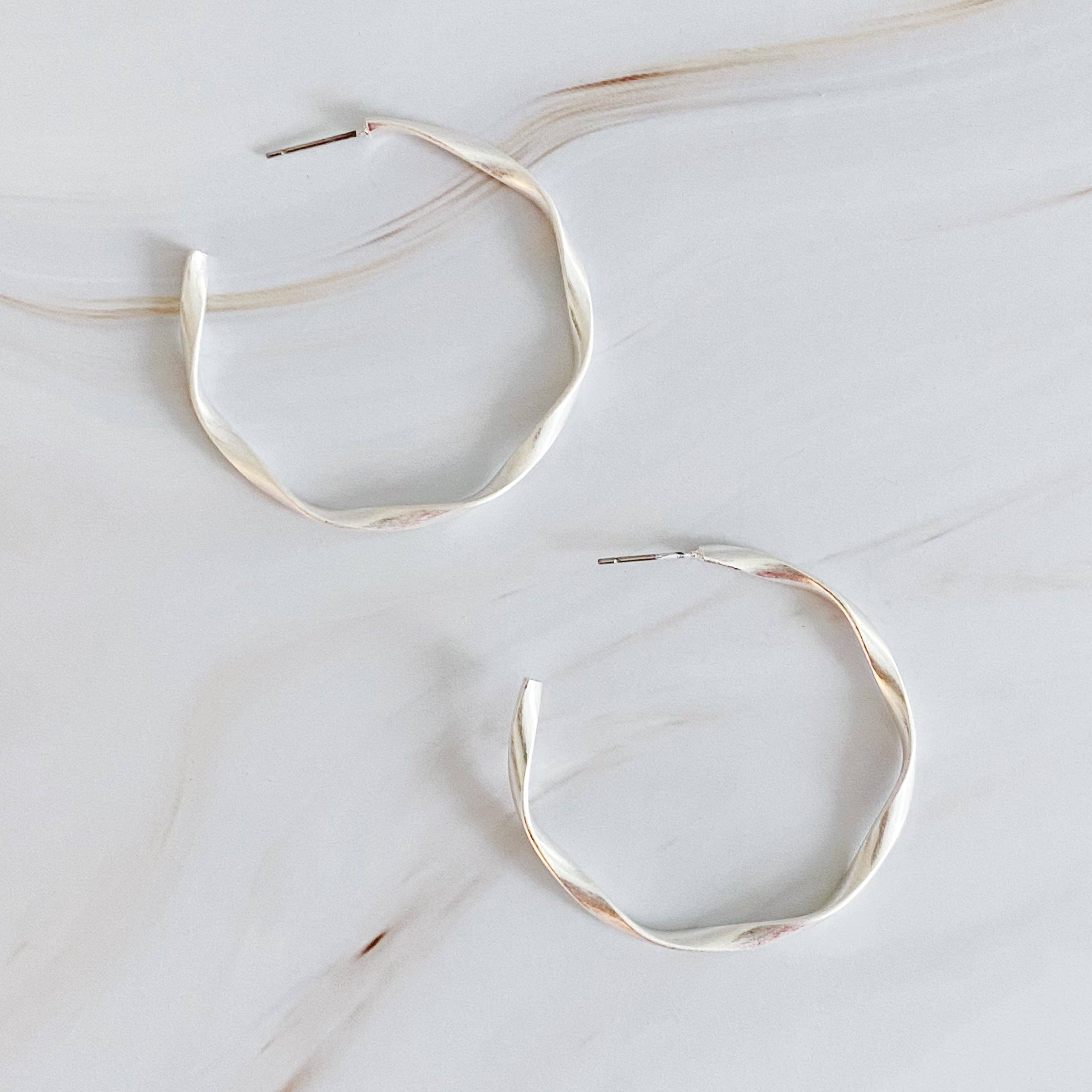 Gentle Wave Sleek Hoop Earrings: Silver