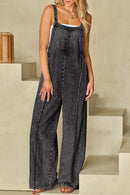 Beau Blue Light Wash Frayed Exposed Seam Wide Leg Denim Overall