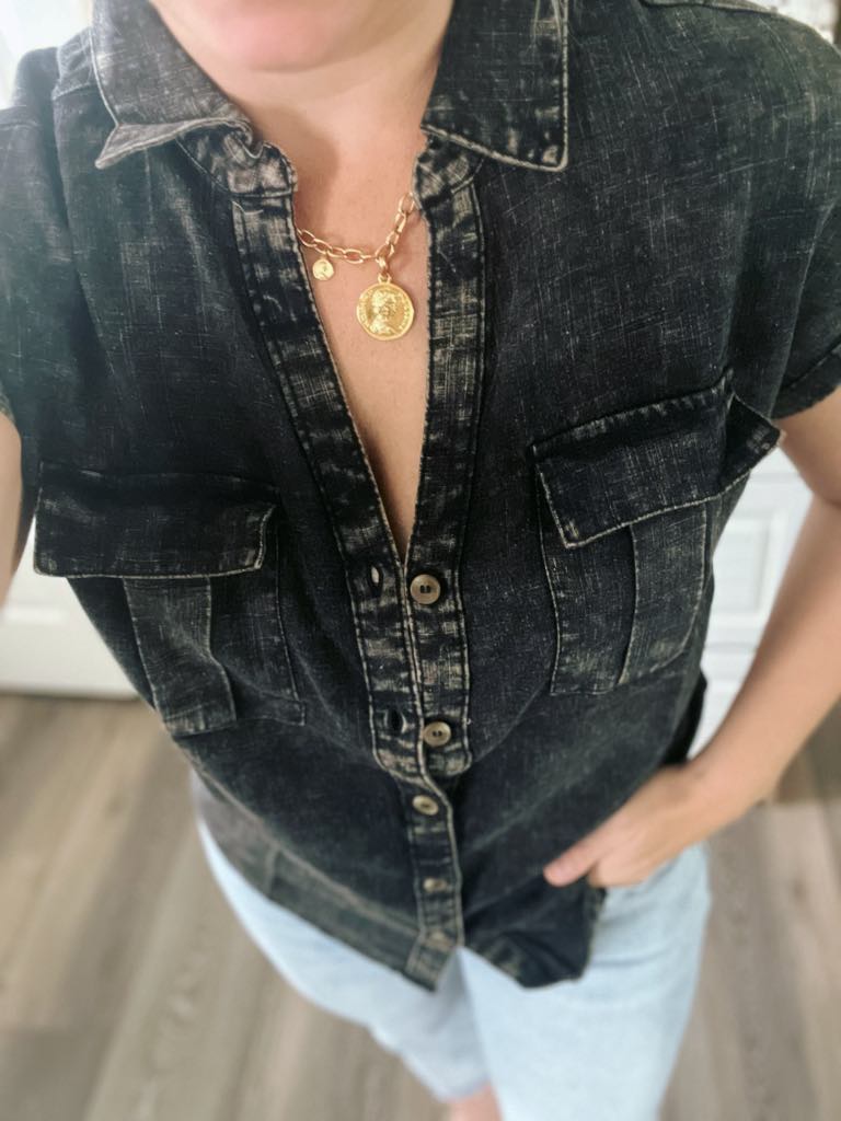 Zenana Washed Linen Button Down