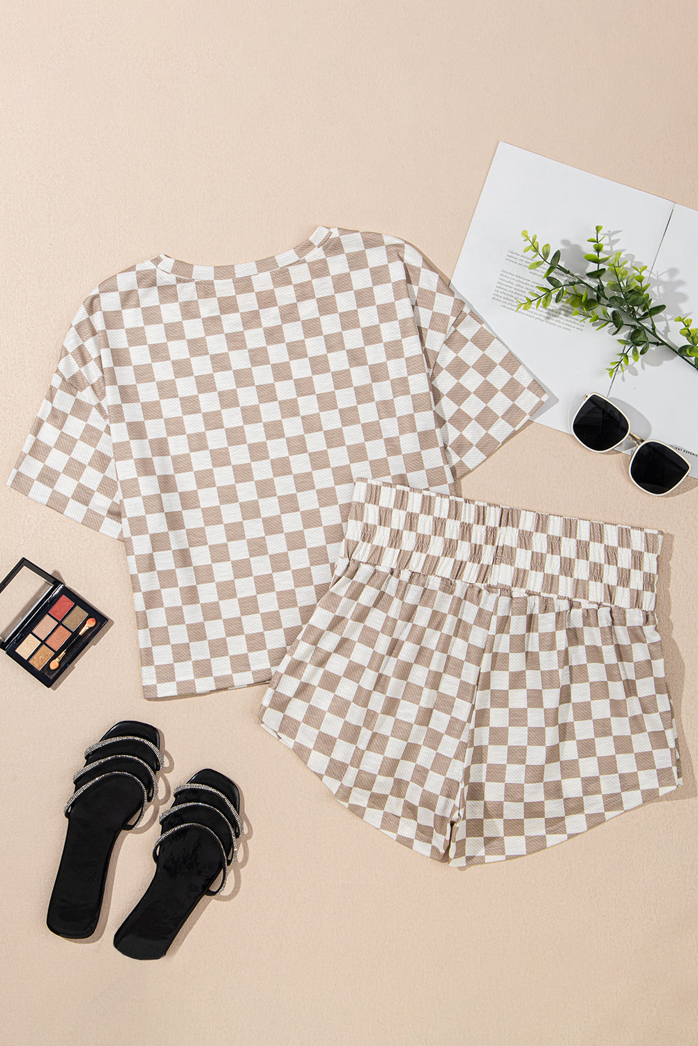 Tan Checkered Skort Set