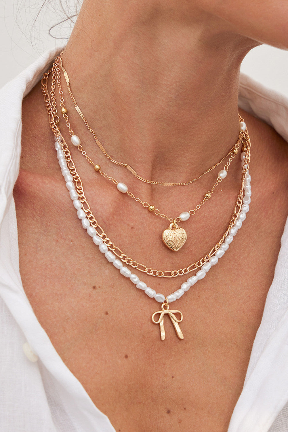 Gold Bow Layered Necklace