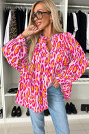 Light French Beige Oversized Leopard Print Balloon Sleeve Casual Shirt