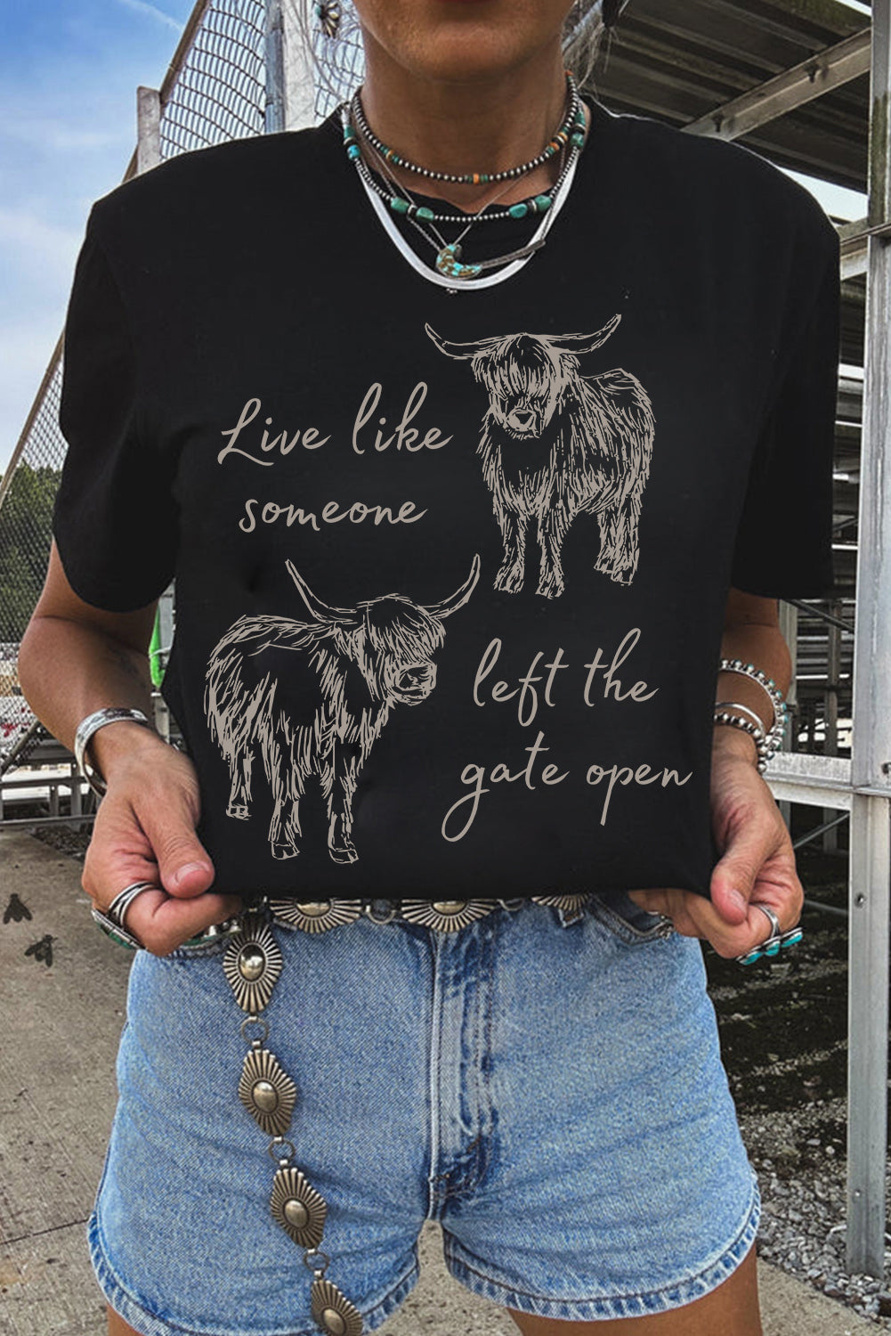 Black Western Cow Top