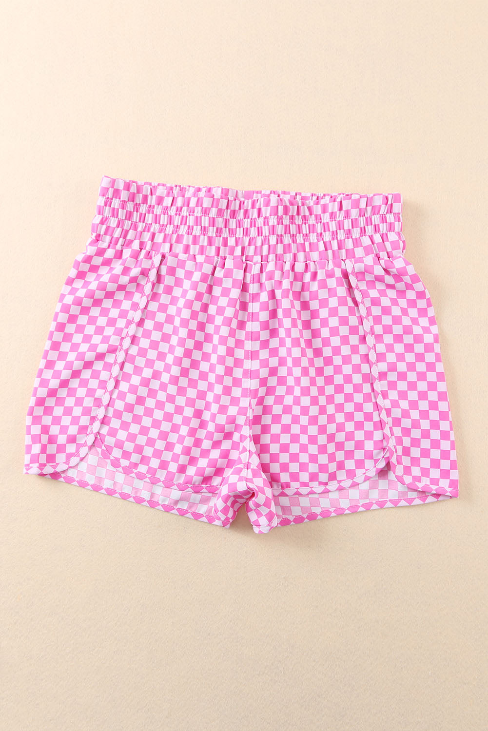 Pink Plaid Print High Waisted Athletic Shorts - The Sapphire Star