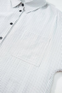 Striped Pocketed Tunic Button Up Shirt