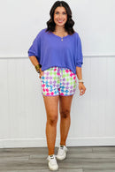 Rose Checkered Drawstring Elastic Waist Casual Shorts