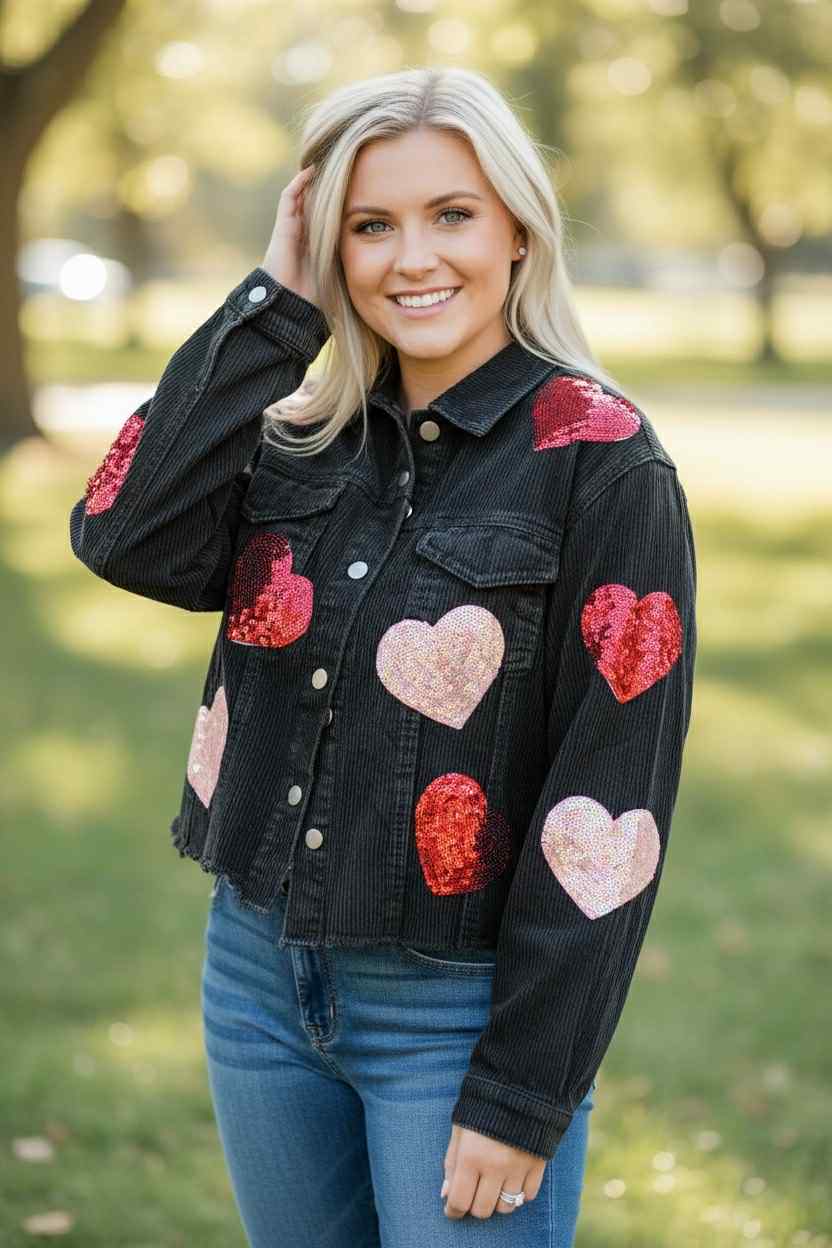 Sequin Heart Corduroy Shacket