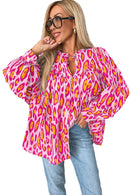 Light French Beige Oversized Leopard Print Balloon Sleeve Casual Shirt
