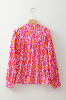 Light French Beige Oversized Leopard Print Balloon Sleeve Casual Shirt
