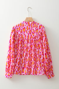 Light French Beige Oversized Leopard Print Balloon Sleeve Casual Shirt
