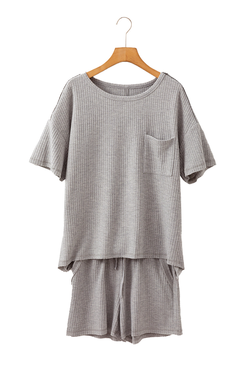 Gray Waffle Oversized Shorts + Tee Set