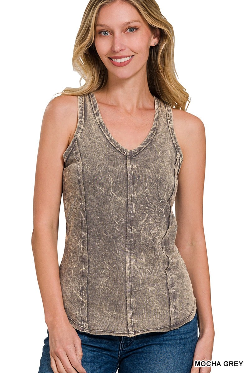 Zenana CRINKLE WASHED /TERRY RAW EDGE Tank