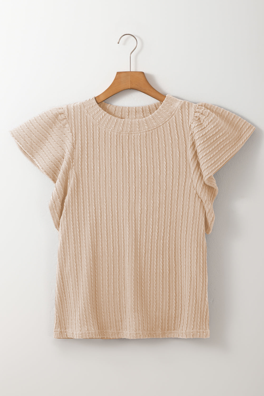 Sleet Solid Color Textured Flutter Sleeve Top