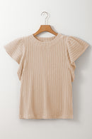 Sleet Solid Color Textured Flutter Sleeve Top