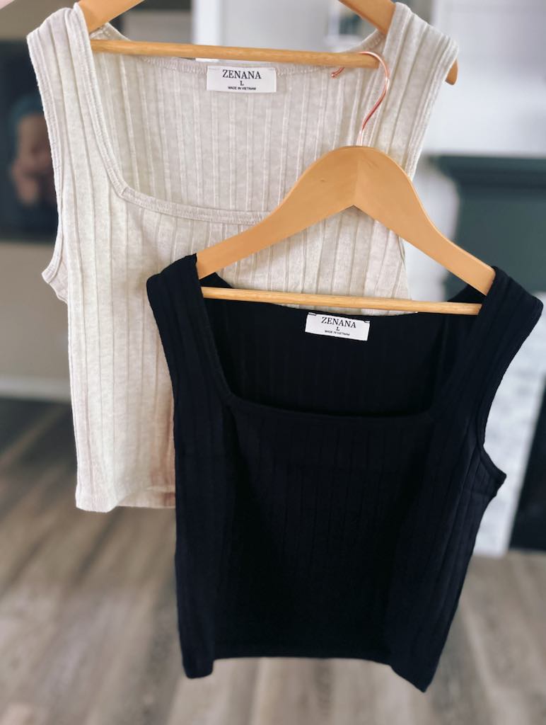 Zenana Ribbed Square neck Soft Crop Tank
