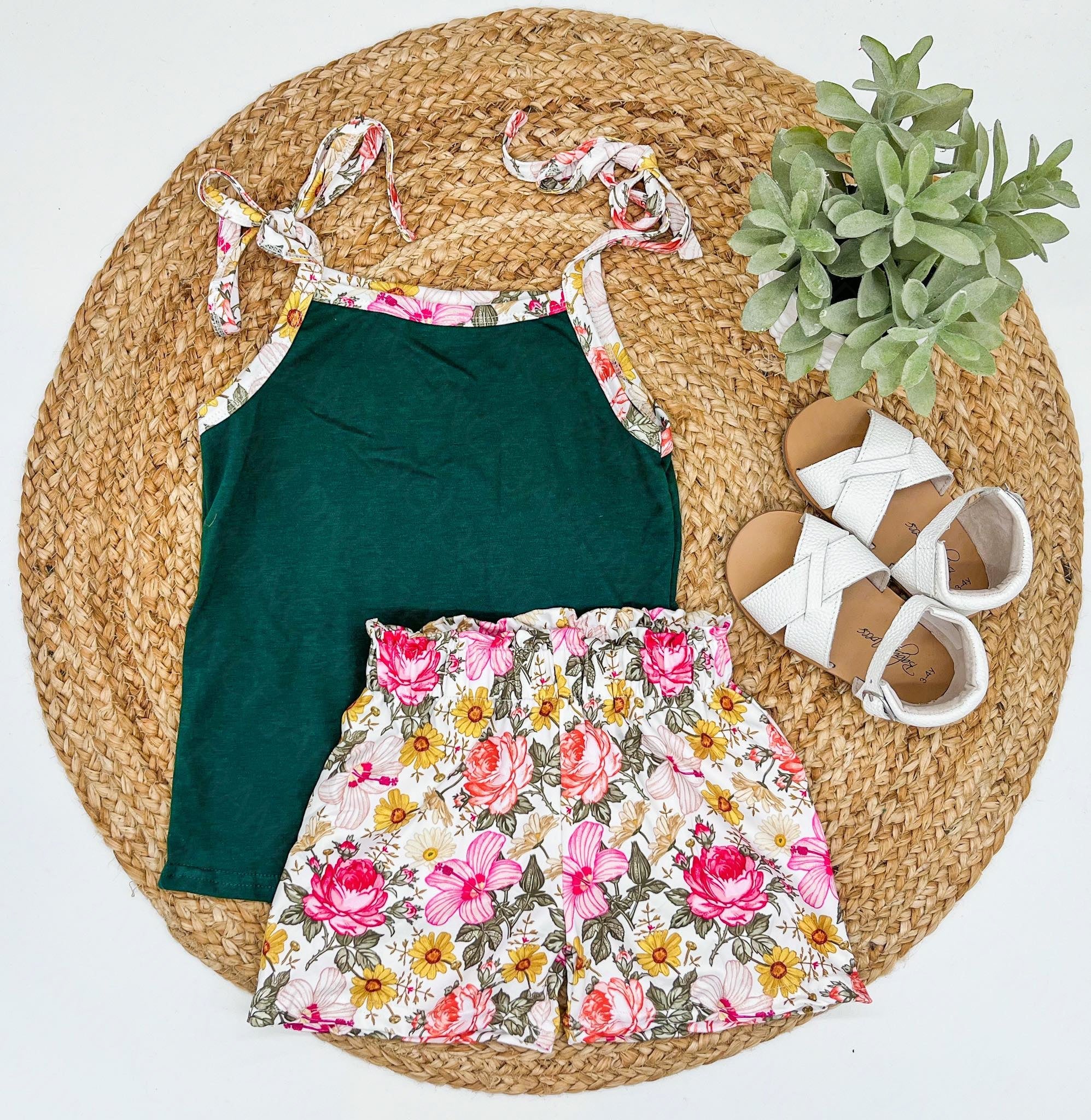 Kid's floral bag shorts and tie tank