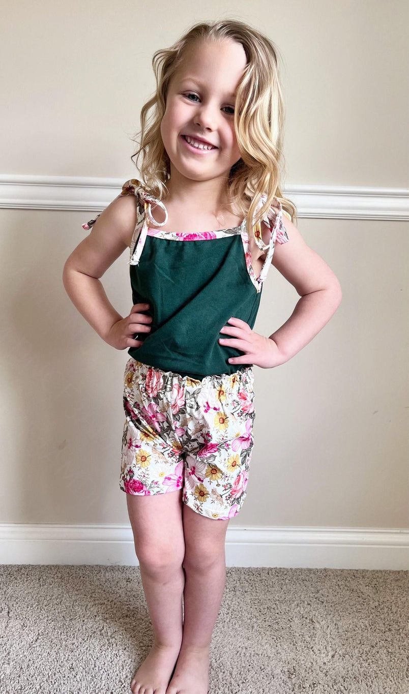 Kid's floral bag shorts and tie tank