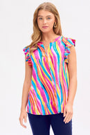 Dear Scarlett Lizzy Flutter Sleeve Top in Multi
