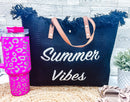 Summer Vibes embroidered Knitted Canvas Tote-