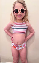 Retro flower and stripes kids reversible swim-