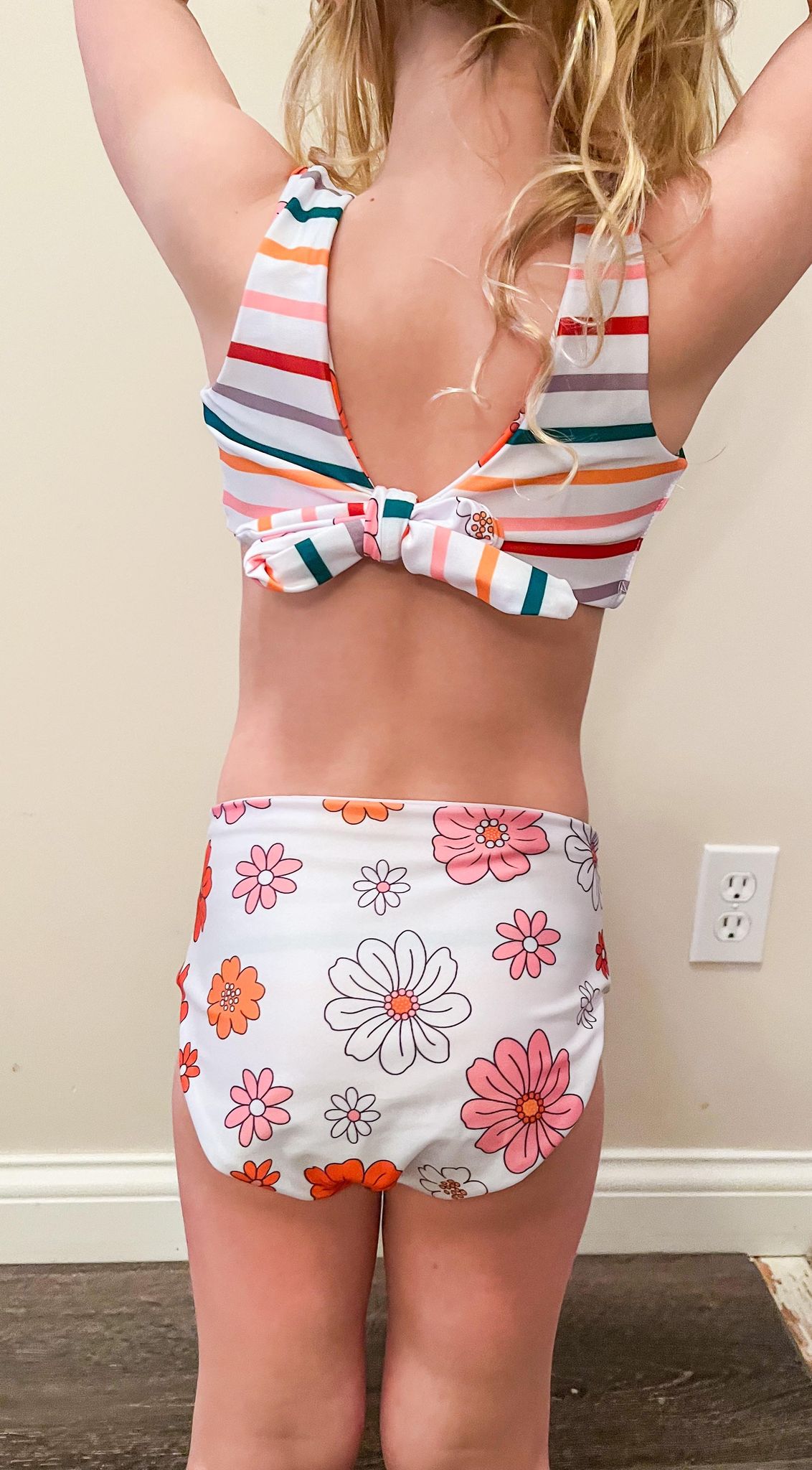 Retro flower and stripes kids reversible swim-
