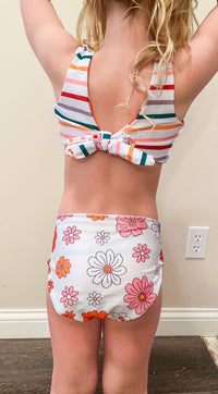 Retro flower and stripes kids reversible swim-
