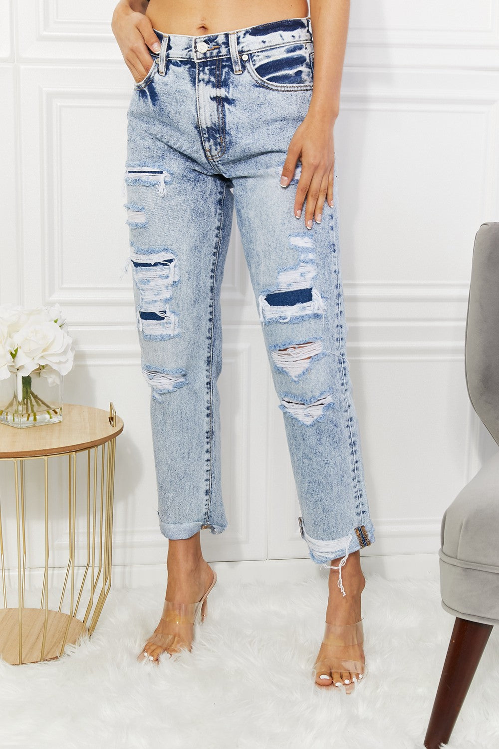 Kancan Kendra High Rise Distressed Straight Jeans - The Sapphire Star