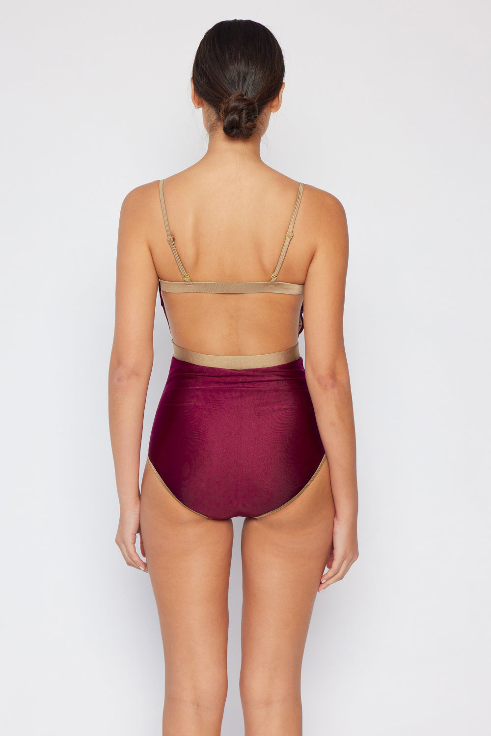 Women's Marina West Swim Wave Break Contrast Trim One-Piece in Wine - The Sapphire Star