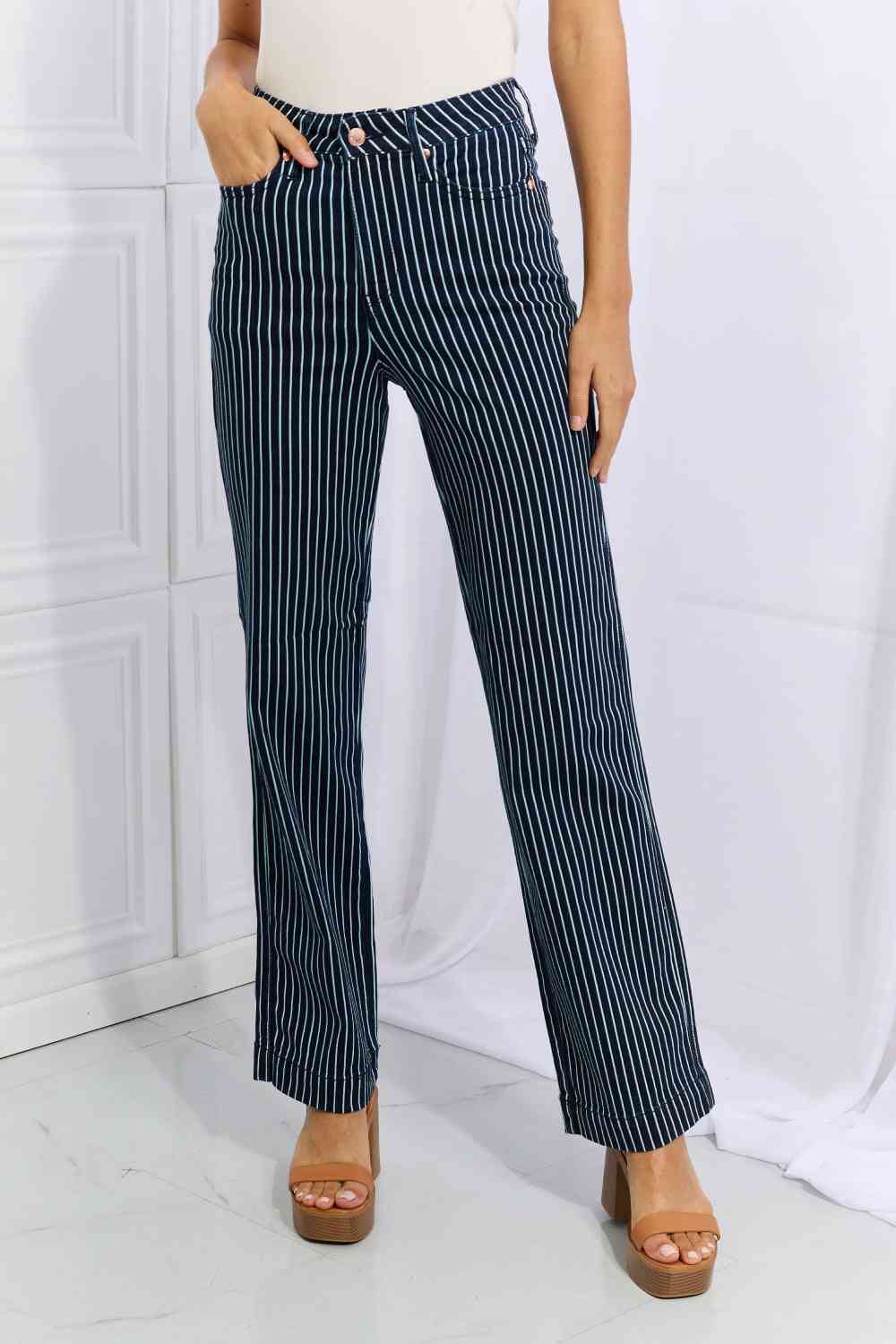 Judy Blue Cassidy Full Size High Waisted Tummy Control Striped Straight Jeans - The Sapphire Star