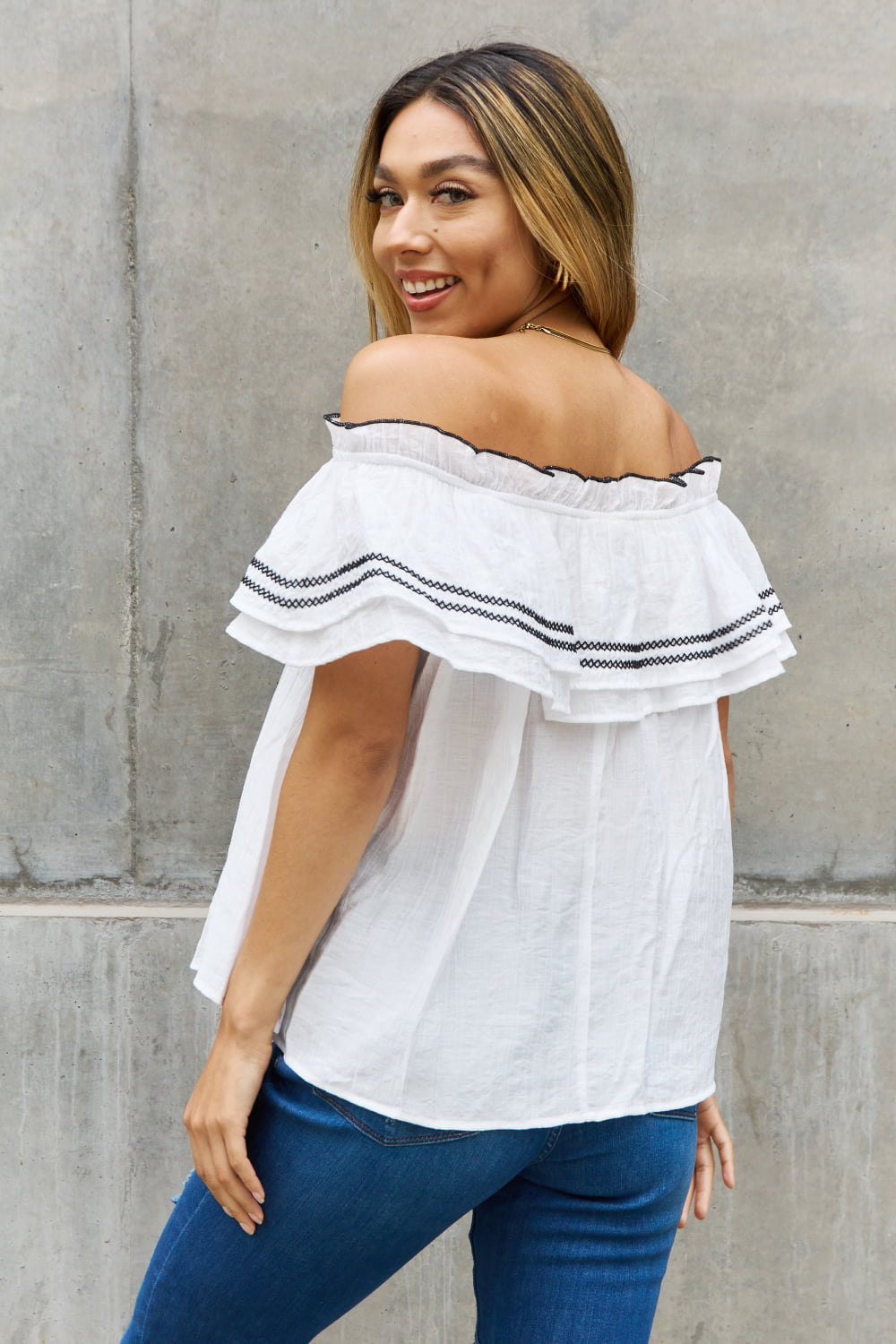 ODDI Full Size Off The Shoulder Ruffle Blouse - The Sapphire Star