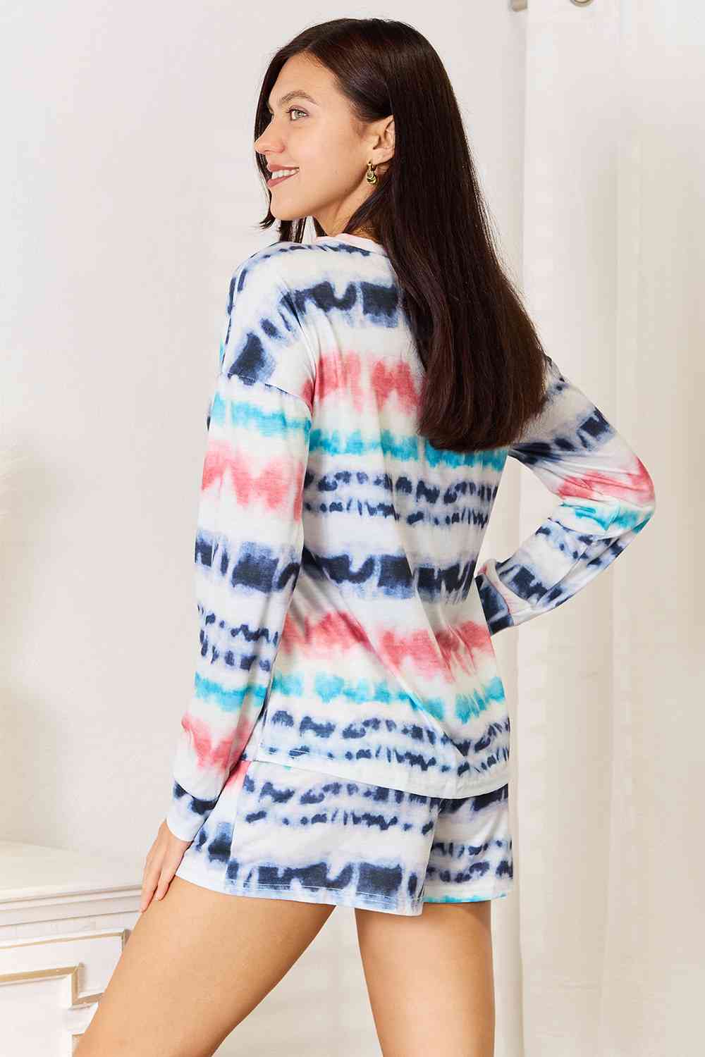 Double Take Tie-Dye Dropped Shoulder Lounge Set - The Sapphire Star