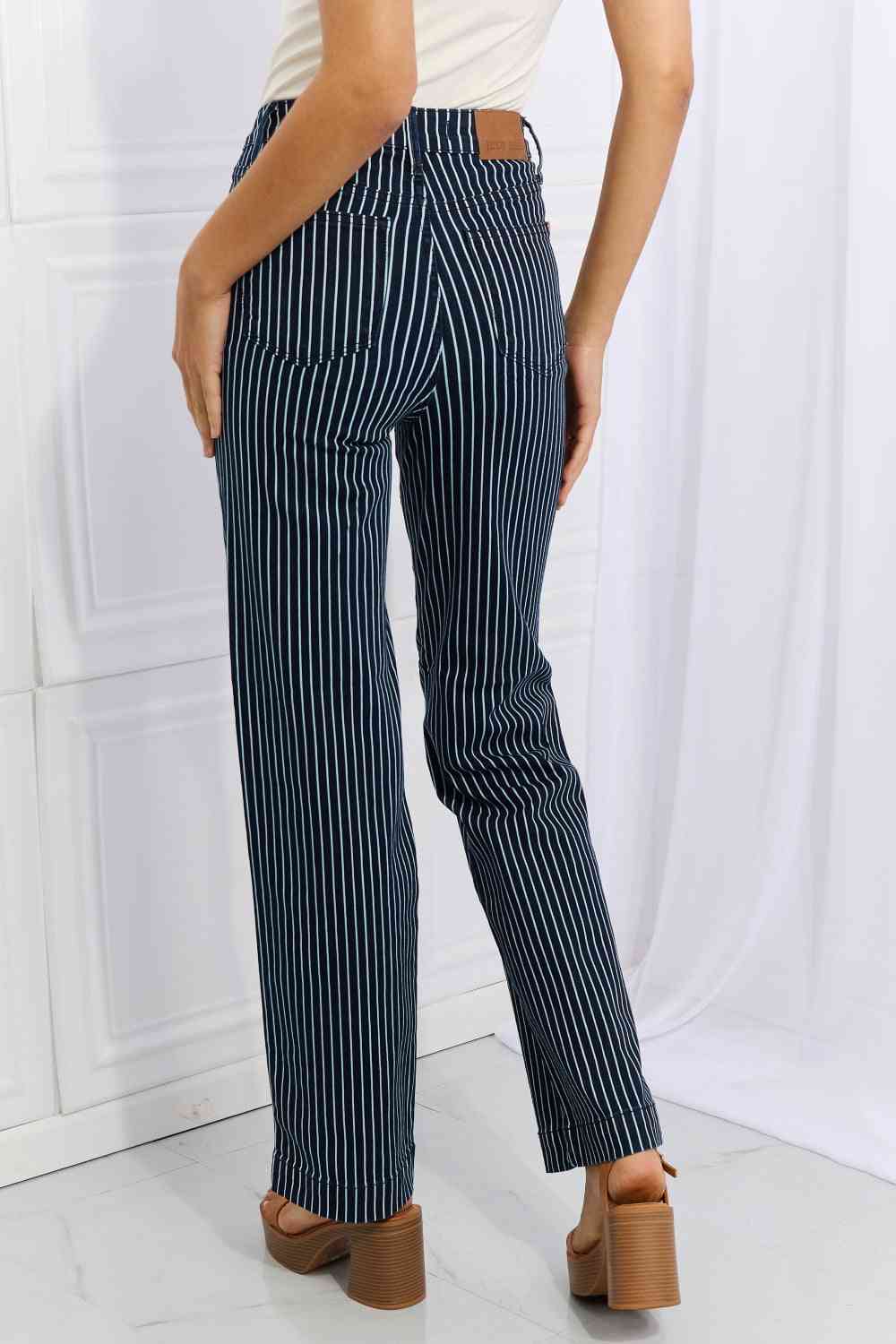 Judy Blue Cassidy Full Size High Waisted Tummy Control Striped Straight Jeans - The Sapphire Star