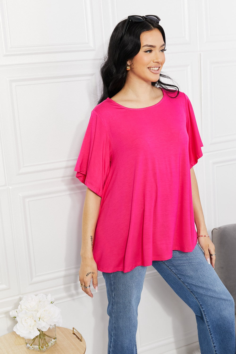 Yelete Full Size More Than Words Flutter Sleeve Top - The Sapphire Star