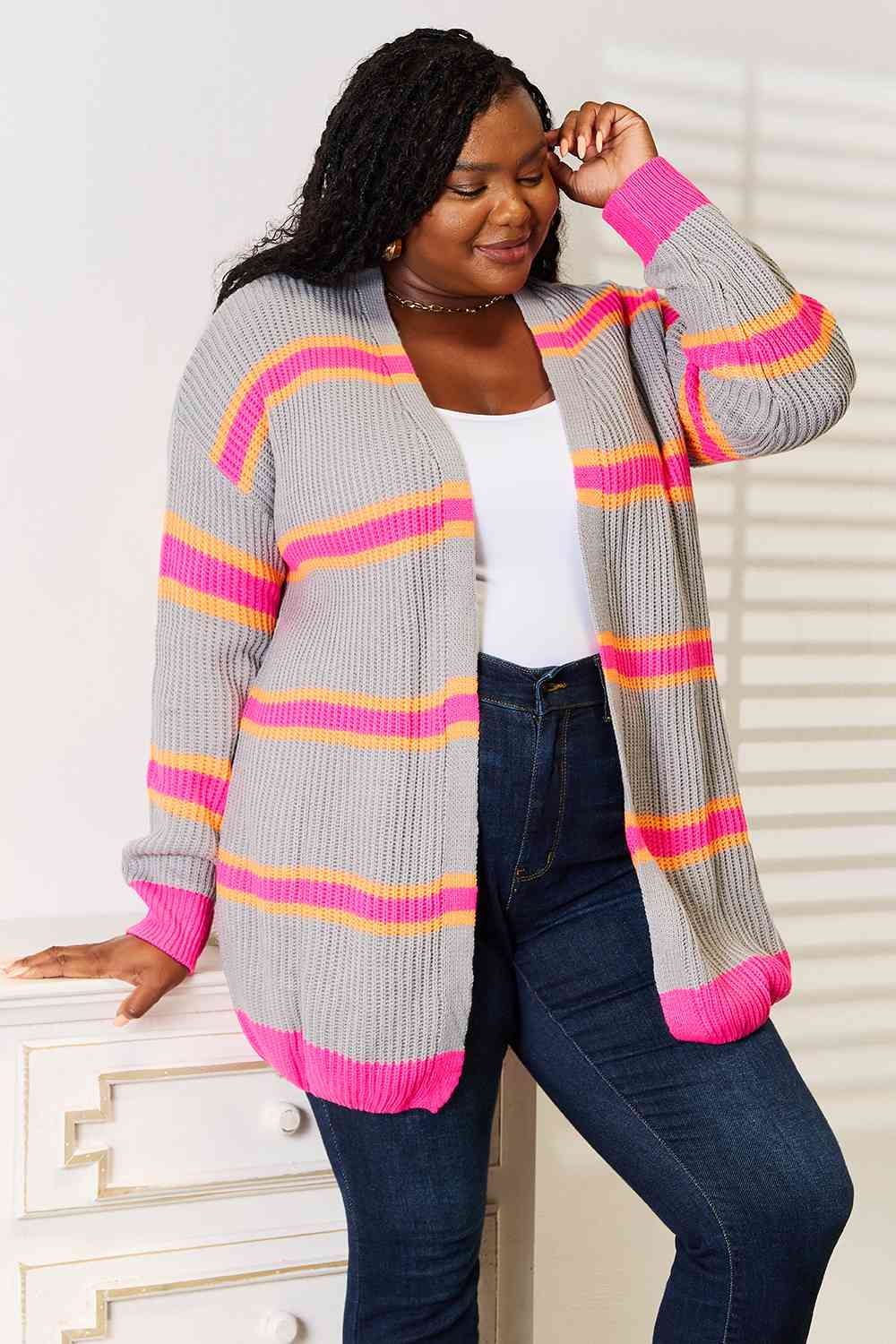 Woven Right Ribbed Long Sleeve Cardigan - The Sapphire Star