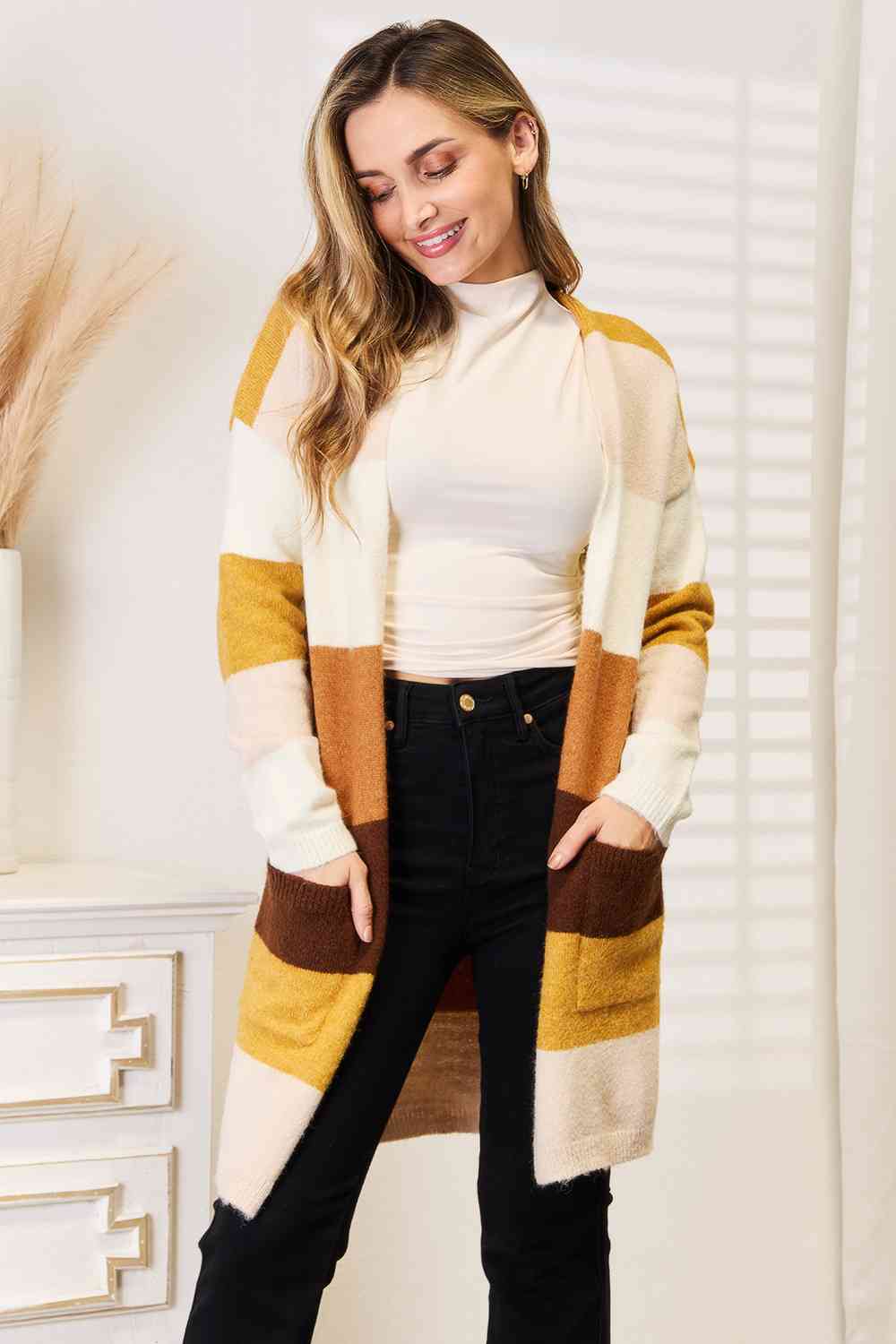 Woven Right Color Block Dropped Shoulder Cardigan - The Sapphire Star