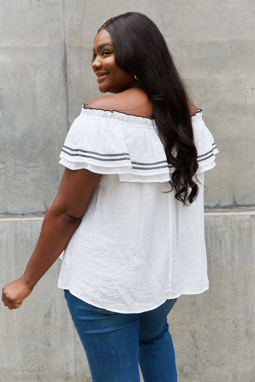 ODDI Full Size Off The Shoulder Ruffle Blouse - The Sapphire Star