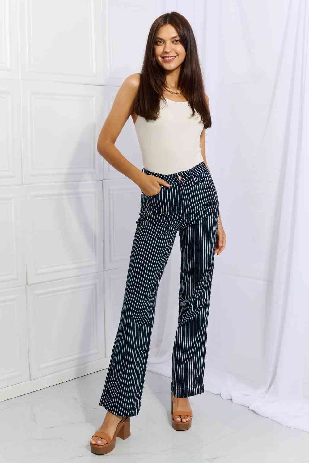 Judy Blue Cassidy Full Size High Waisted Tummy Control Striped Straight Jeans - The Sapphire Star