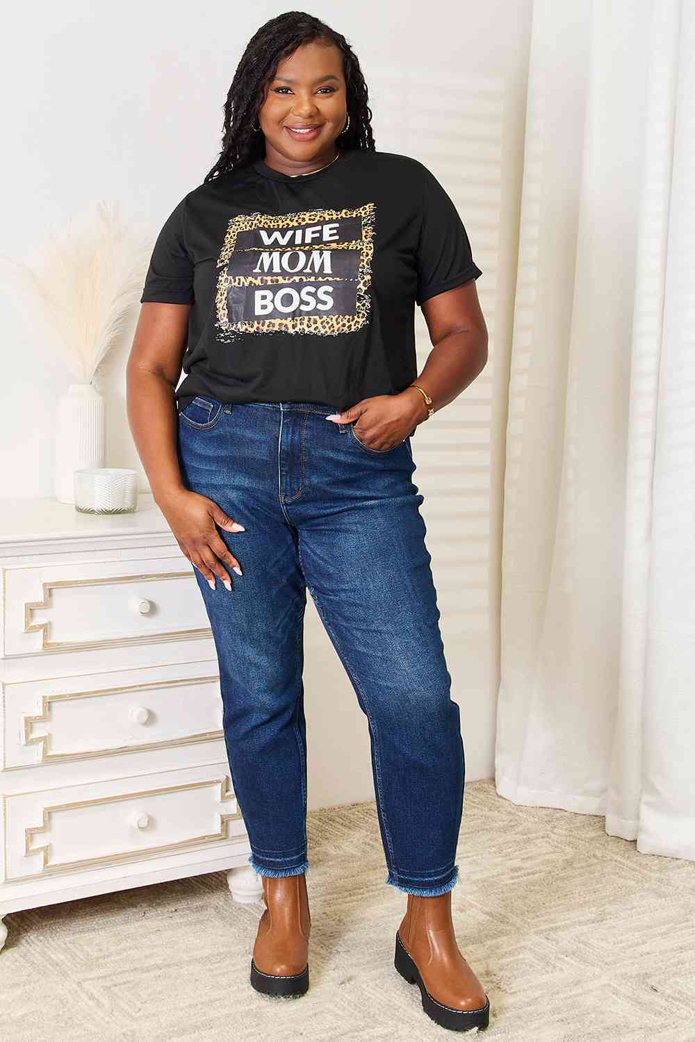 Simply Love WIFE MOM BOSS Leopard Graphic T-Shirt - The Sapphire Star