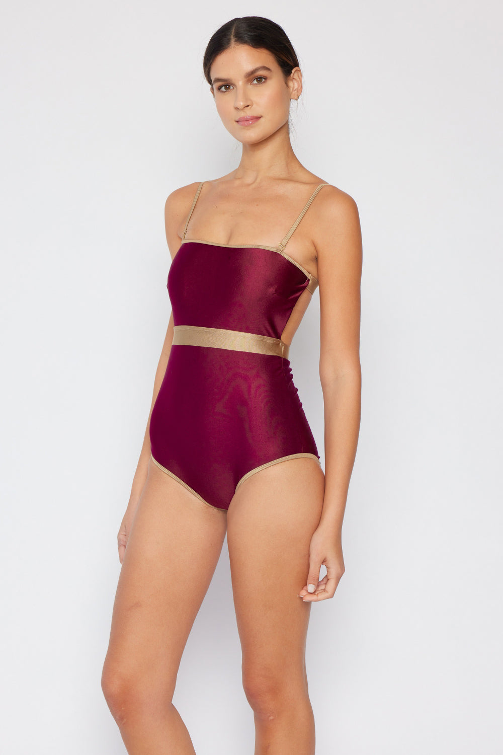 Women's Marina West Swim Wave Break Contrast Trim One-Piece in Wine - The Sapphire Star