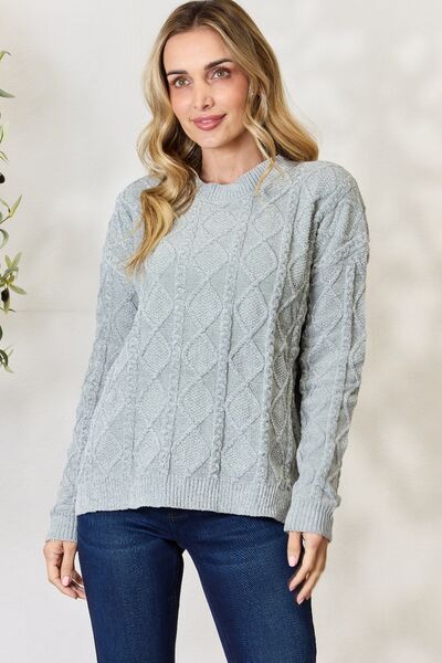 BiBi Cable Knit Round Neck Sweater - The Sapphire Star