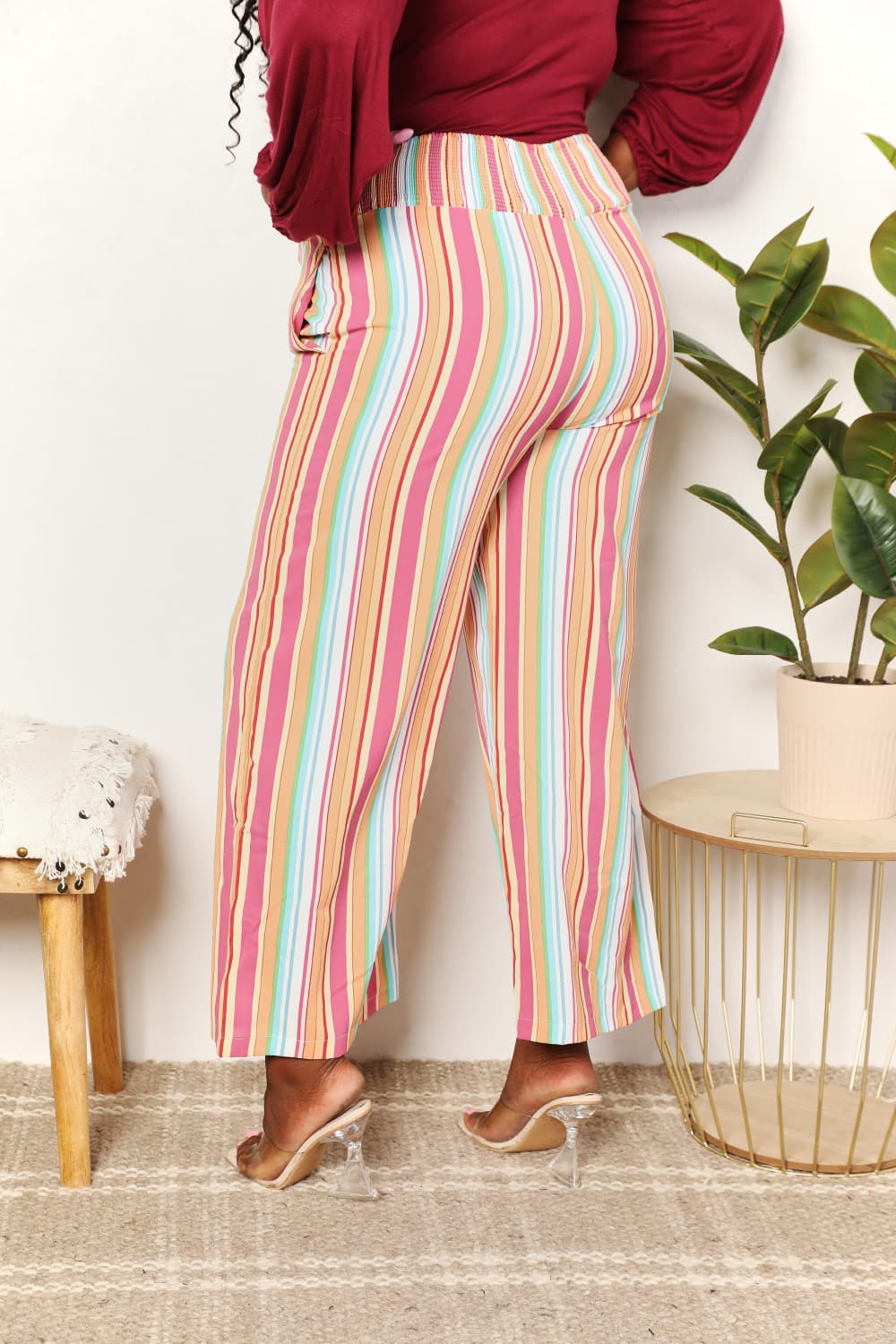 Double Take Striped Smocked Waist Pants with Pockets - The Sapphire Star