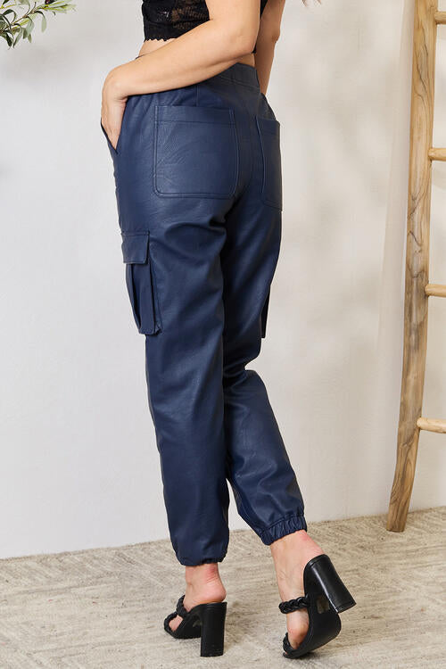 Kancan High Waist Faux Leather Cargo Joggers - The Sapphire Star