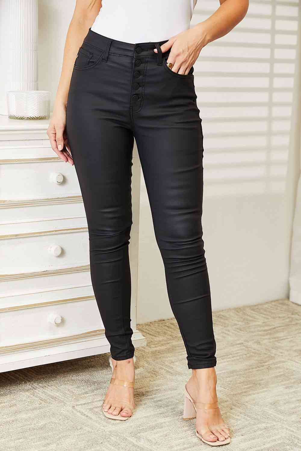 Kancan Full Size High Rise Black Coated Ankle Skinny Jeans - The Sapphire Star